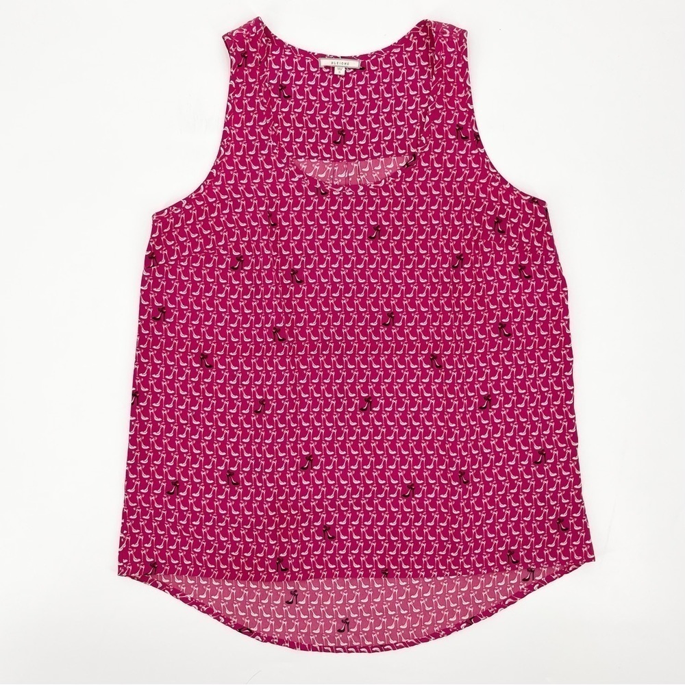 Pleione Women’s Pink Stiletto Print High-Low Tank Top